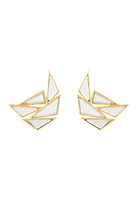 Shop Isharya Gold Plated Mirrors Demi Goddess Cluster Stud Earrings at Aza Fashions Shop_Isharya_Gold Plated Mirrors Demi Goddess Cluster Stud Earrings _at_Aza_Fashions