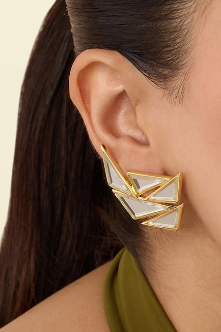 Shop Isharya Gold Plated Mirrors Demi Goddess Cluster Stud Earrings Online at Aza Fashions Shop_Isharya_Gold Plated Mirrors Demi Goddess Cluster Stud Earrings _Online_at_Aza_Fashions