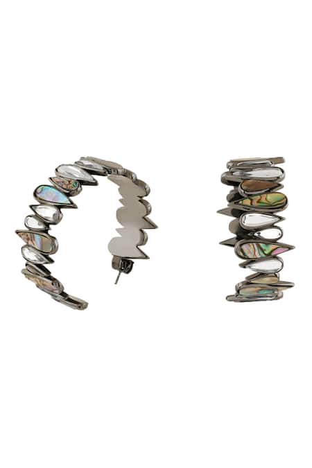 Isharya Black Demi Goddess Drop Mirror And Abalone Earrings Online at Aza Fashions Isharya_Black Demi Goddess Drop Mirror And Abalone Earrings _Online_at_Aza_Fashions