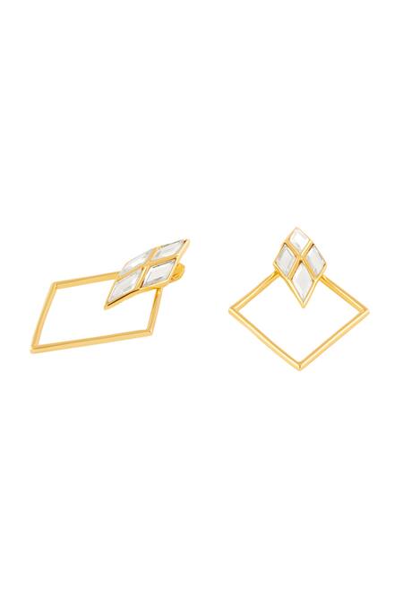 Isharya Gold Plated Mirrors Demi Goddess Rhombus Earrings Online at Aza Fashions Isharya_Gold Plated Mirrors Demi Goddess Rhombus Earrings_Online_at_Aza_Fashions