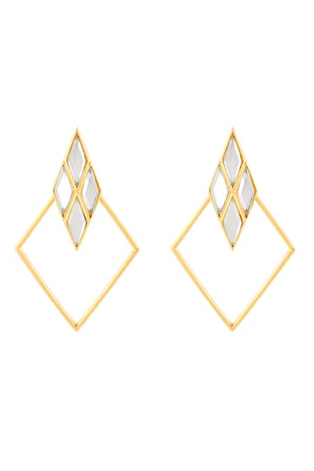 Shop Isharya Gold Plated Mirrors Demi Goddess Rhombus Earrings at Aza Fashions Shop_Isharya_Gold Plated Mirrors Demi Goddess Rhombus Earrings_at_Aza_Fashions