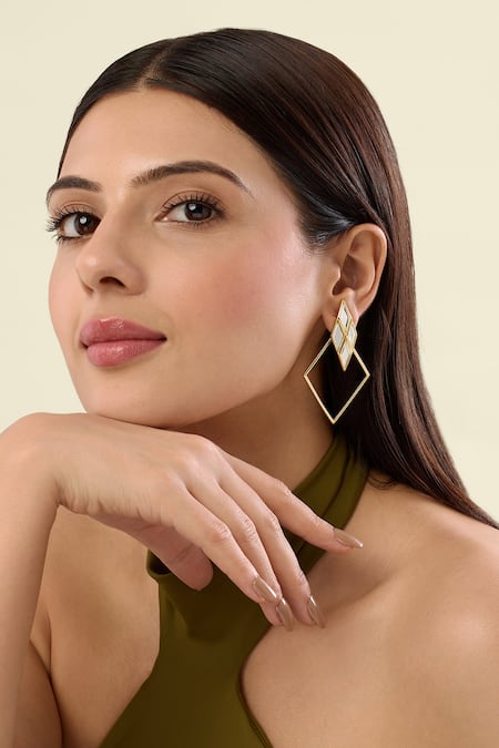 Isharya Gold Plated Mirrors Demi Goddess Rhombus Earrings 