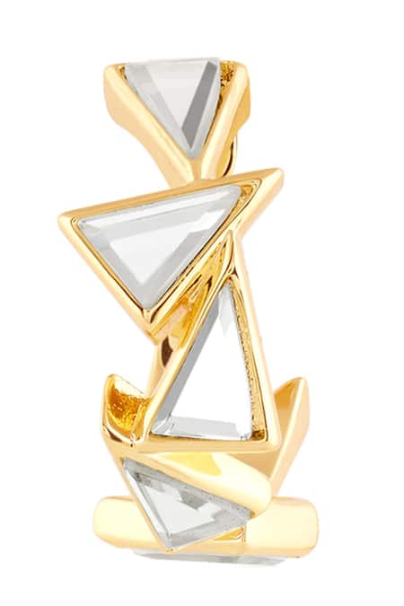 Isharya_Gold Plated Mirrors Demi Goddess Triangle Huggy Earrings_Online_at_Aza_Fashions