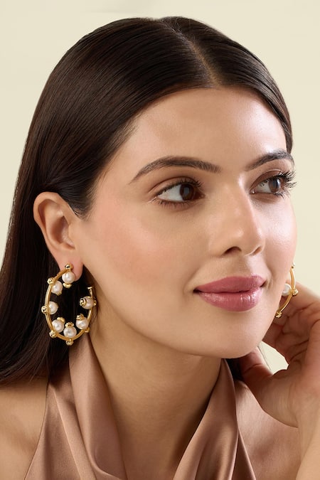 Isharya Gold Plated Pearls Inside Hoop Earrings 