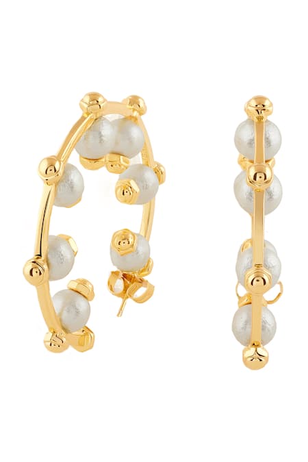 Isharya_Gold Plated Pearls Inside Hoop Earrings_Online_at_Aza_Fashions