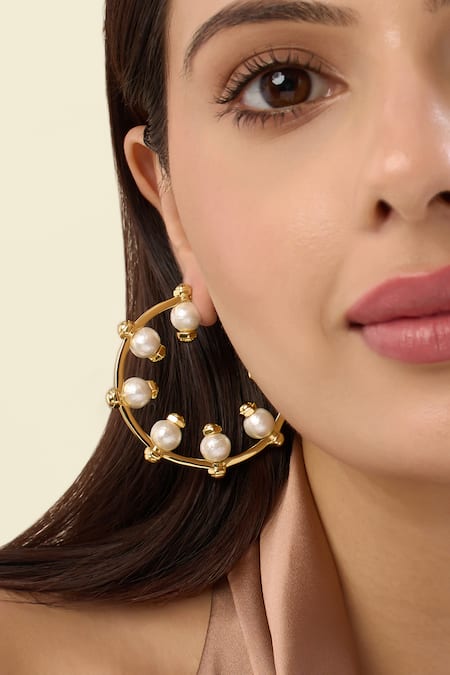 Buy_Isharya_Gold Plated Pearls Inside Hoop Earrings_Online_at_Aza_Fashions
