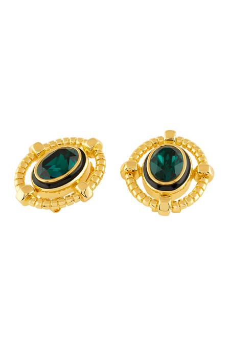 Isharya Gold Plated Crystals, Stones Nut And Bolt Emerald Stud Earrings Online at Aza Fashions Isharya_Gold Plated Crystals, Stones Nut And Bolt Emerald Stud Earrings_Online_at_Aza_Fashions