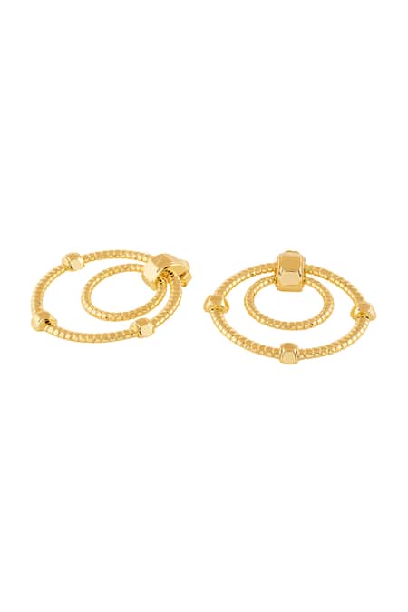 Isharya Gold Plated Ribbed Bolted Double Hoop Earrings Online at Aza Fashions Isharya_Gold Plated Ribbed Bolted Double Hoop Earrings _Online_at_Aza_Fashions