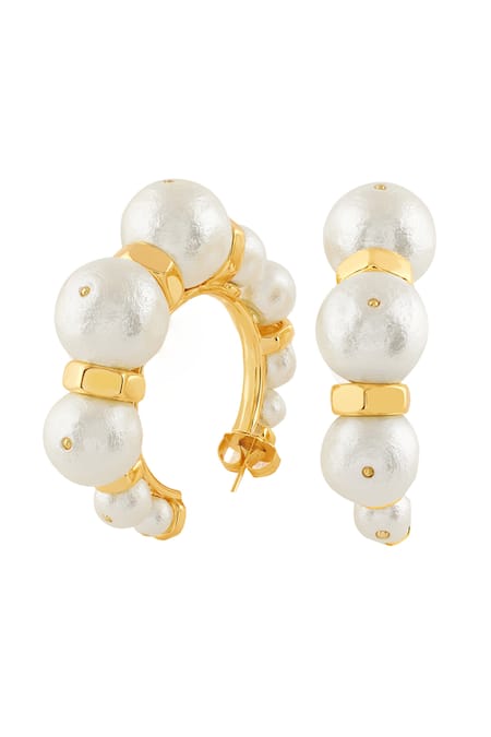 Shop Isharya Gold Plated Pearls Bolt And Hoop Earrings at Aza Fashions Shop_Isharya_Gold Plated Pearls Bolt And Hoop Earrings _at_Aza_Fashions