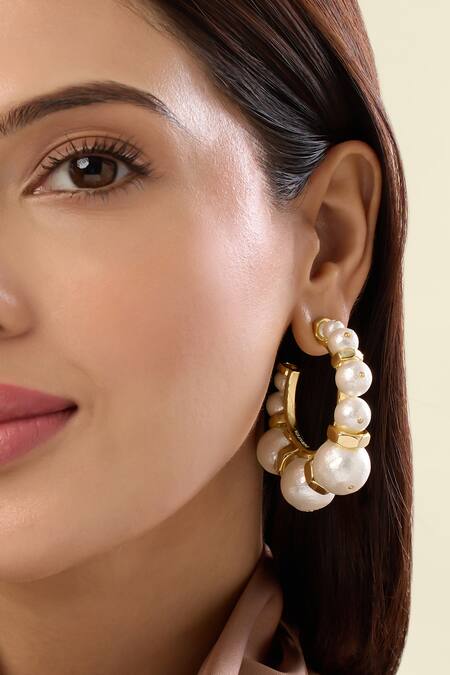 Buy Isharya Gold Plated Pearls Bolt And Hoop Earrings Online at Aza Fashions Buy_Isharya_Gold Plated Pearls Bolt And Hoop Earrings _Online_at_Aza_Fashions