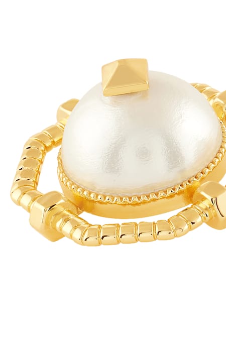 Buy_Isharya_Gold Plated Pearls, Studs Nut And Bolt Statement Earrings_Online_at_Aza_Fashions