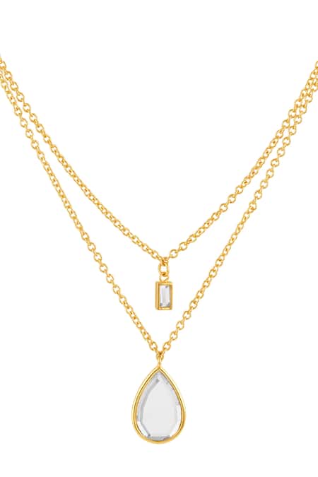 Isharya_Gold Plated Dew Drop Mirror Layered Pendant Necklace_Online_at_Aza_Fashions