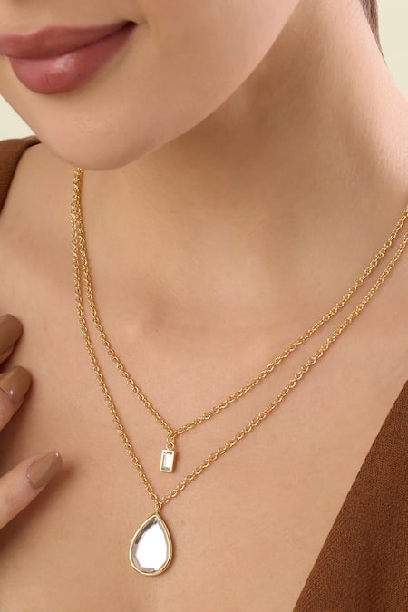 Buy_Isharya_Gold Plated Dew Drop Mirror Layered Pendant Necklace_Online_at_Aza_Fashions