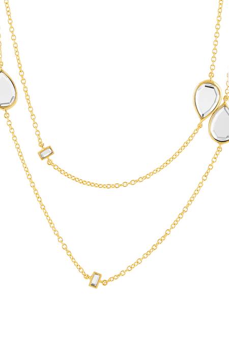 Isharya_Gold Plated Dew Drop Mirror Long Layered Necklace_Online_at_Aza_Fashions
