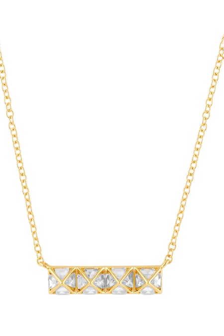 Isharya_Gold Plated Pyramid Mirror Pendant Necklace _Online_at_Aza_Fashions