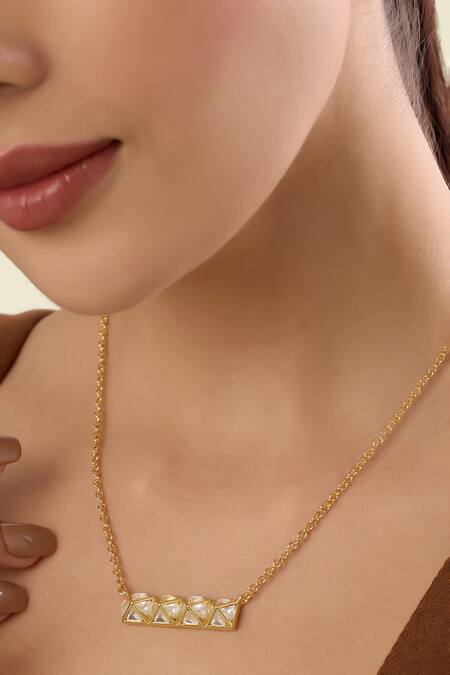 Shop_Isharya_Gold Plated Pyramid Mirror Pendant Necklace _Online_at_Aza_Fashions