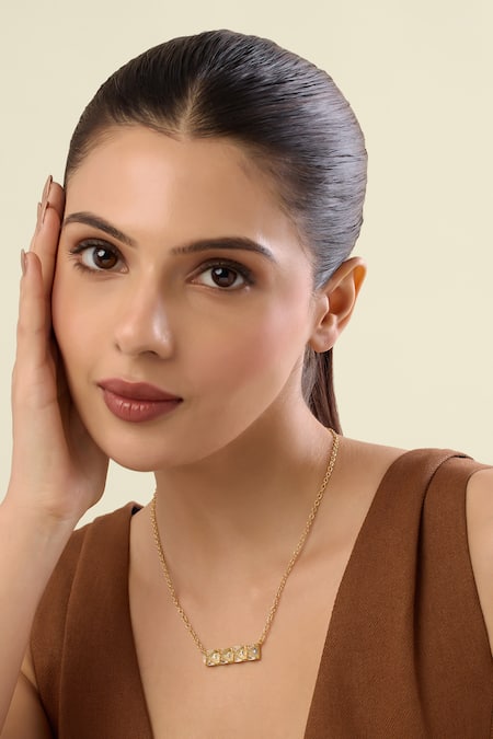 Isharya Gold Plated Pyramid Mirror Pendant Necklace 