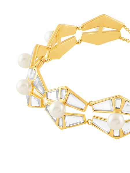 Isharya_Gold Plated Angel Dust Mirror And Pearl Choker Necklace_Online_at_Aza_Fashions