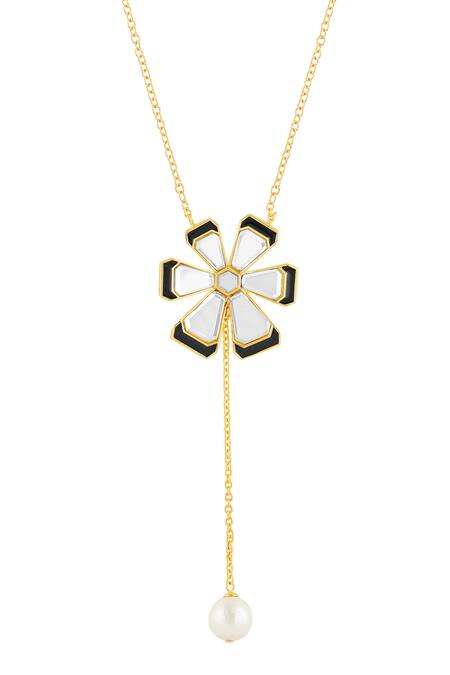 Isharya Gold Plated Ayaana Long Flower And Pearl Necklace Online at Aza Fashions Isharya_Gold Plated Ayaana Long Flower And Pearl Necklace _Online_at_Aza_Fashions
