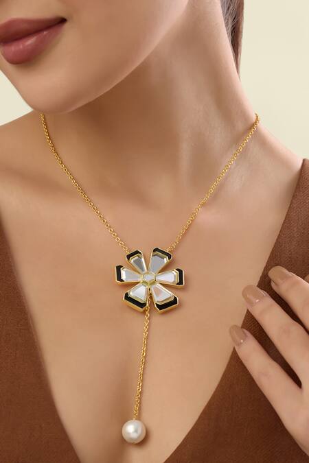 Buy Isharya Gold Plated Ayaana Long Flower And Pearl Necklace Online at Aza Fashions Buy_Isharya_Gold Plated Ayaana Long Flower And Pearl Necklace _Online_at_Aza_Fashions