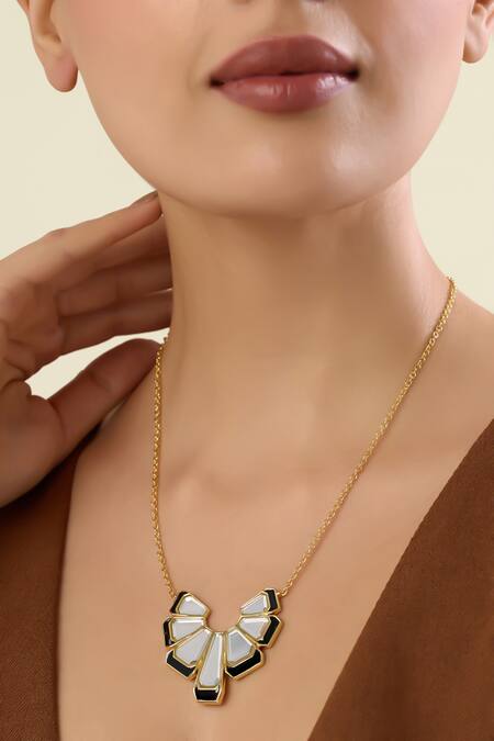 Shop Isharya Gold Plated Ayaana Mirror Enamel Pendant Necklace Online at Aza Fashions Shop_Isharya_Gold Plated Ayaana Mirror Enamel Pendant Necklace _Online_at_Aza_Fashions