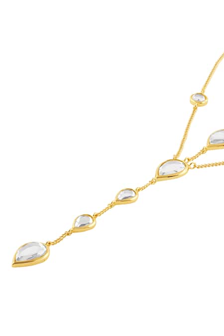 Isharya_Gold Plated Ayaana Mirror Y Necklace _Online_at_Aza_Fashions