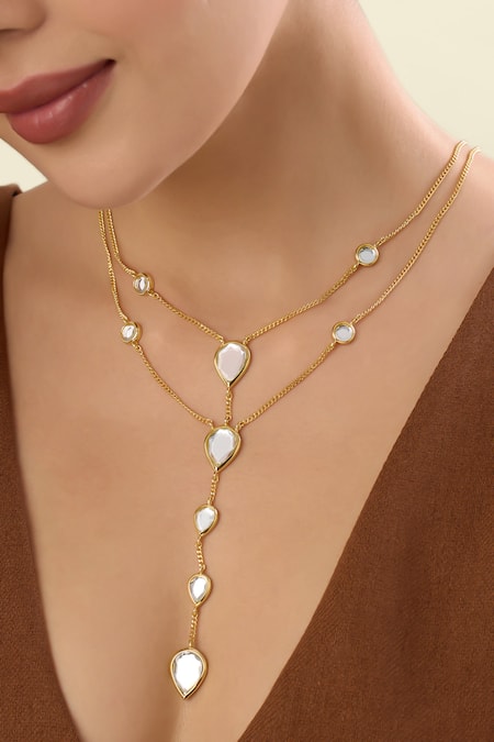 Shop_Isharya_Gold Plated Ayaana Mirror Y Necklace _Online_at_Aza_Fashions