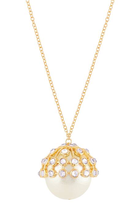 Isharya Gold Plated Limelight Pearl Pendant Long Necklace Online at Aza Fashions Isharya_Gold Plated Limelight Pearl Pendant Long Necklace _Online_at_Aza_Fashions