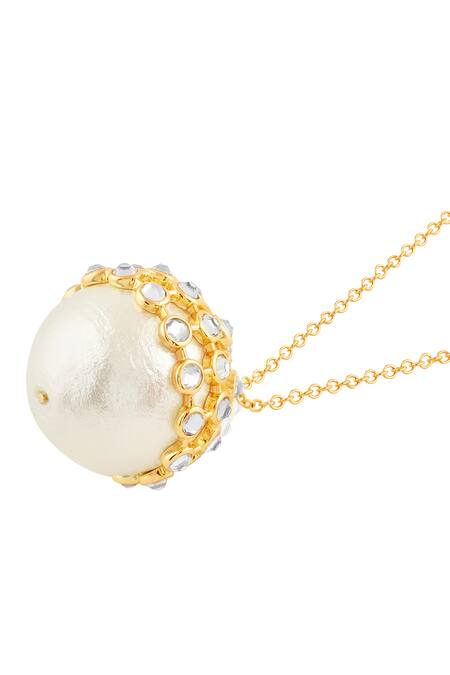 Buy Isharya Gold Plated Limelight Pearl Pendant Long Necklace Online at Aza Fashions Buy_Isharya_Gold Plated Limelight Pearl Pendant Long Necklace _Online_at_Aza_Fashions