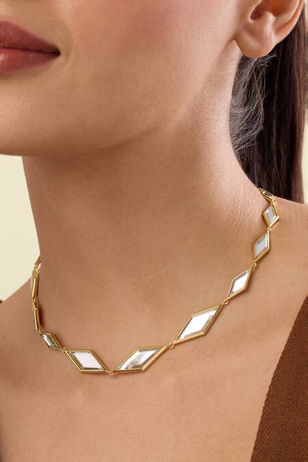 Shop_Isharya_Gold Plated Demi Goddess Mirror Choker Necklace_Online_at_Aza_Fashions