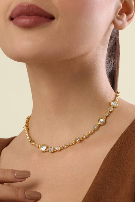 Shop Isharya Gold Plated Modern Maharani Bolo Choker Necklace Online at Aza Fashions Shop_Isharya_Gold Plated Modern Maharani Bolo Choker Necklace_Online_at_Aza_Fashions