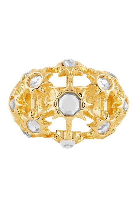 Shop Isharya Gold Plated Stones Celeste Mirror Cocktail Bubble Ring at Aza Fashions Shop_Isharya_Gold Plated Stones Celeste Mirror Cocktail Bubble Ring_at_Aza_Fashions