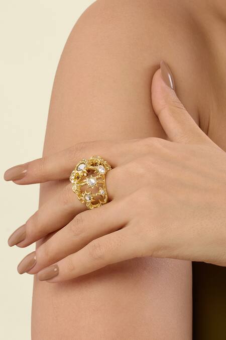 Shop Isharya Gold Plated Stones Celeste Mirror Cocktail Bubble Ring Online at Aza Fashions Shop_Isharya_Gold Plated Stones Celeste Mirror Cocktail Bubble Ring_Online_at_Aza_Fashions
