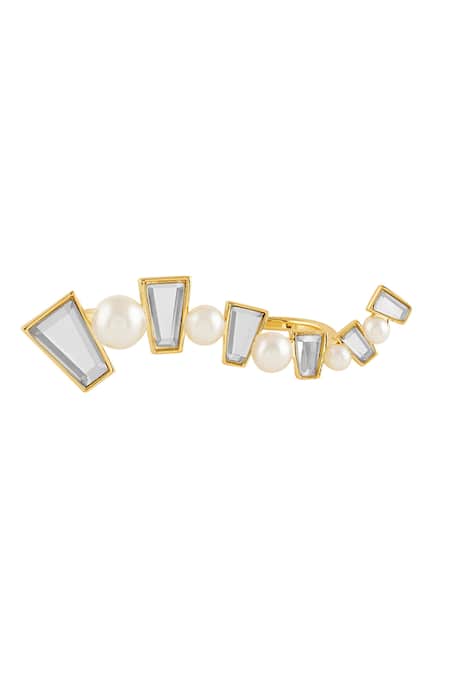 Buy_Isharya_Gold Plated Pearls, Mirrors Angel Dust Long Horizontal Ring_Online_at_Aza_Fashions