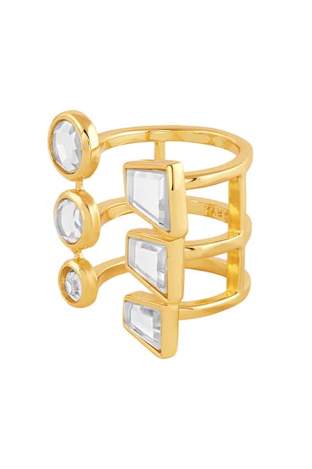 Buy Isharya Gold Plated Mirrors Bombay Deco Front Open Ring Online at Aza Fashions Buy_Isharya_Gold Plated Mirrors Bombay Deco Front Open Ring_Online_at_Aza_Fashions