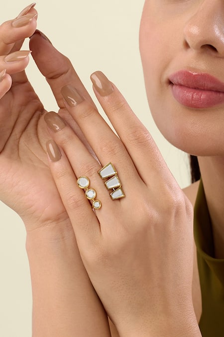 Shop Isharya Gold Plated Mirrors Bombay Deco Front Open Ring Online at Aza Fashions Shop_Isharya_Gold Plated Mirrors Bombay Deco Front Open Ring_Online_at_Aza_Fashions