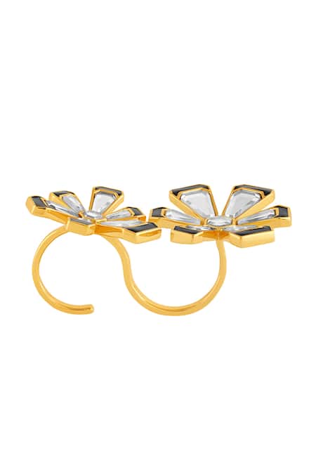 Isharya Gold Plated Stones Ayaana Floral Cocktail Ring Online at Aza Fashions Isharya_Gold Plated Stones Ayaana Floral Cocktail Ring_Online_at_Aza_Fashions