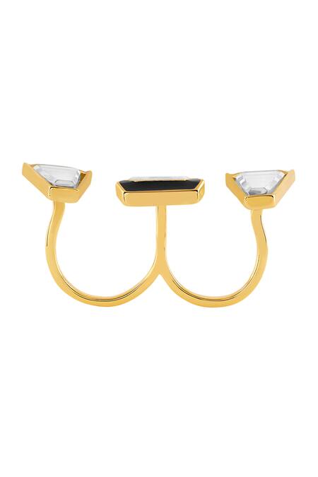 Isharya Gold Plated Mirrors, Stones Ayaana Two Finger And Enamel Ring Online at Aza Fashions Isharya_Gold Plated Mirrors, Stones Ayaana Two Finger And Enamel Ring_Online_at_Aza_Fashions
