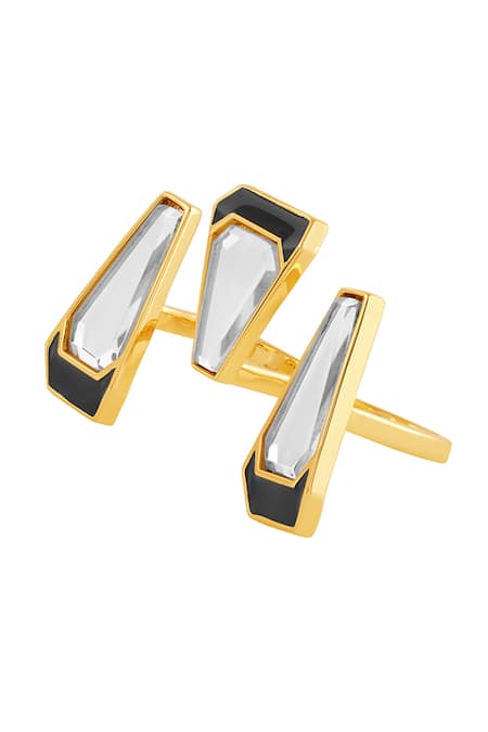 Buy Isharya Gold Plated Mirrors, Stones Ayaana Two Finger And Enamel Ring Online at Aza Fashions Buy_Isharya_Gold Plated Mirrors, Stones Ayaana Two Finger And Enamel Ring_Online_at_Aza_Fashions