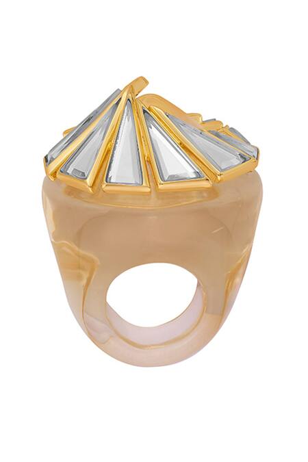 Isharya_Gold Plated Mirrors Demi Goddess Irregular And Resin Swirl Ring_Online_at_Aza_Fashions