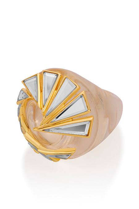 Buy_Isharya_Gold Plated Mirrors Demi Goddess Irregular And Resin Swirl Ring_Online_at_Aza_Fashions