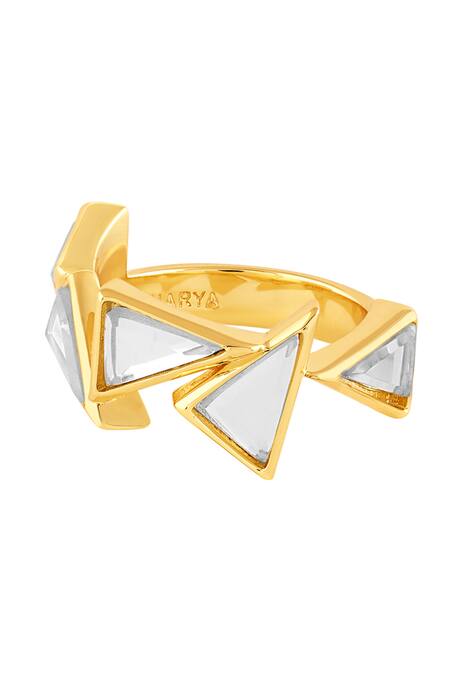 Buy_Isharya_Gold Plated Stones Demi Goddess Triangle Band Mirror Ring_Online_at_Aza_Fashions
