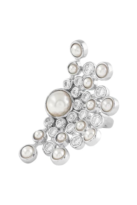 Buy Isharya Silver Plated Pearls, Crystals Modern Maharani Half Moon Starburst Ring Online at Aza Fashions Buy_Isharya_Silver Plated Pearls, Crystals Modern Maharani Half Moon Starburst Ring_Online_at_Aza_Fashions
