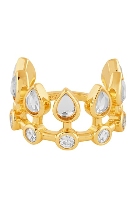 Shop Isharya Gold Plated Stones Modern Maharani Stackable Ring at Aza Fashions Shop_Isharya_Gold Plated Stones Modern Maharani Stackable Ring_at_Aza_Fashions