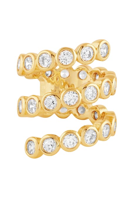 Shop Isharya Gold Plated Crystals Spiral Cubic Zircon Ring at Aza Fashions Shop_Isharya_Gold Plated Crystals Spiral Cubic Zircon Ring_at_Aza_Fashions
