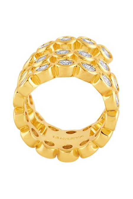 Isharya Gold Plated Crystals Spiral Cubic Zircon Ring Online at Aza Fashions Isharya_Gold Plated Crystals Spiral Cubic Zircon Ring_Online_at_Aza_Fashions