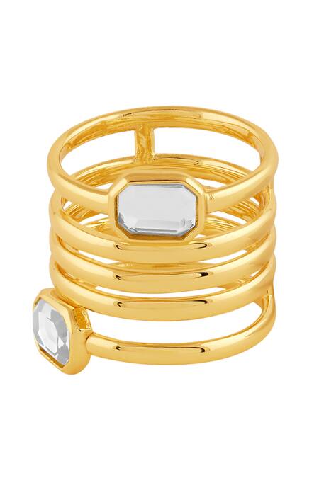 Isharya_Gold Plated Crystals Mirrors On The Move Corkscrew Ring_Online_at_Aza_Fashions