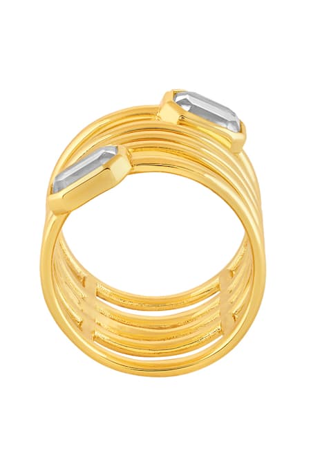 Buy_Isharya_Gold Plated Crystals Mirrors On The Move Corkscrew Ring_Online_at_Aza_Fashions