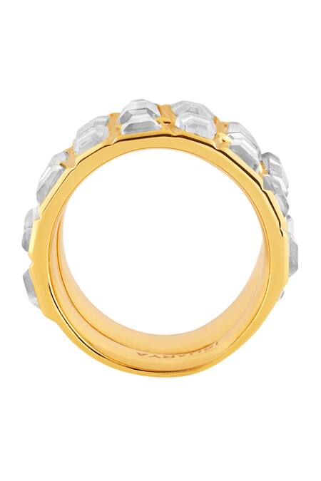 Isharya_Gold Plated Stones Mirrors On The Move Baguette Band Ring_Online_at_Aza_Fashions