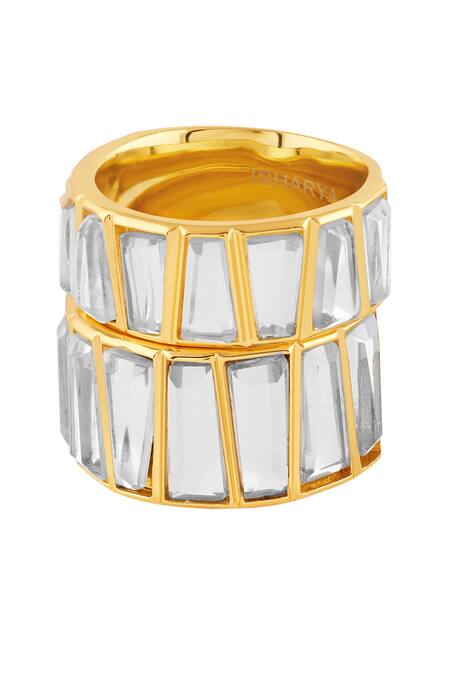 Shop_Isharya_Gold Plated Stones Mirrors On The Move Baguette Band Ring_Online_at_Aza_Fashions